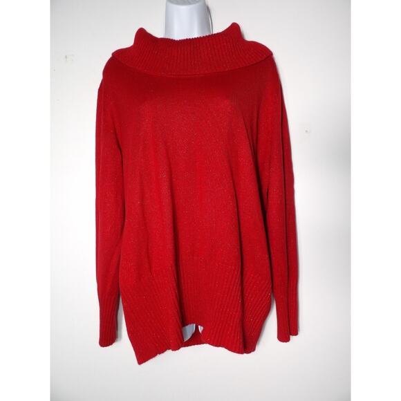 Vtg Jaclyn Smith XXL Sweater Cowl Neck Red Cable Knit Sparkly 90s Holiday Festiv - Picture 3 of 14
